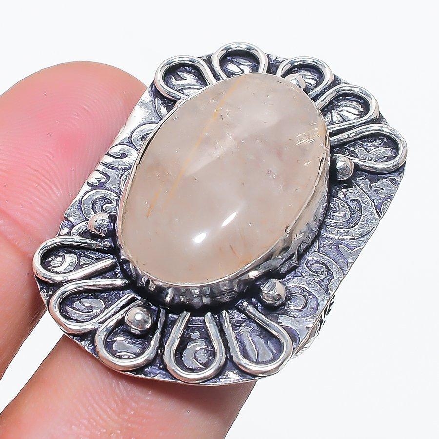 Rose Quartz Gemstone 925 Sterling Silver Jewelry Ring Size 10.5