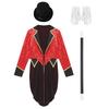 Womens Ringmaster Sequin Tailcoat Set Bowler Hat White Gloves Magic Wand 4 Pieces Circus Halloween Costume