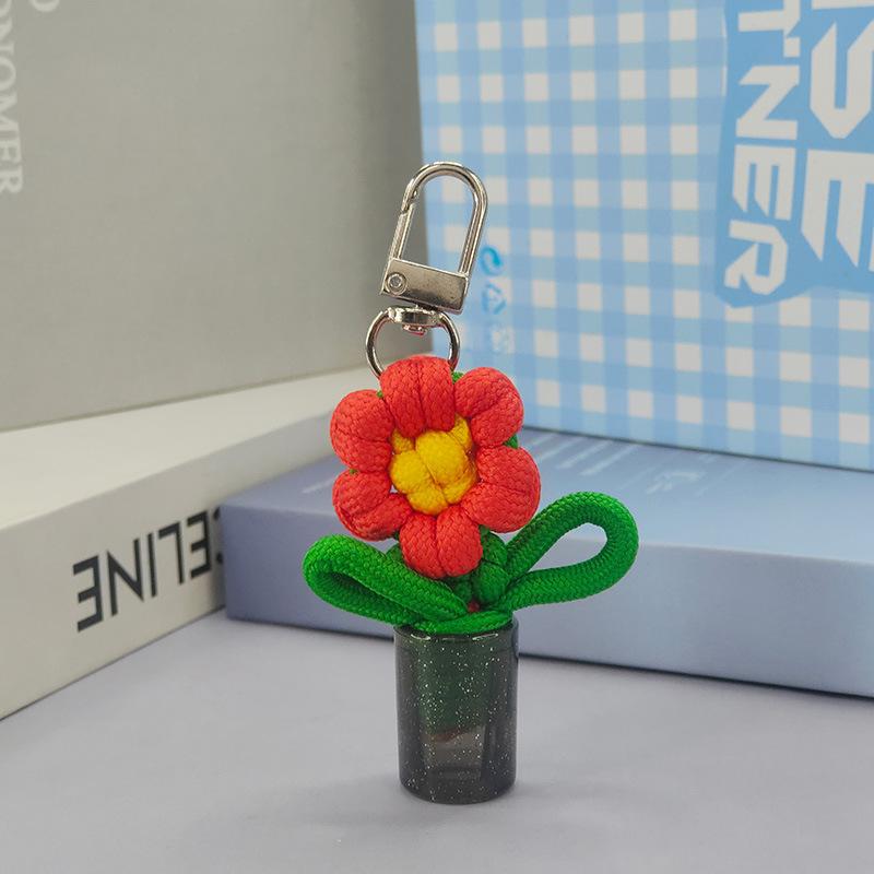 Adorable Handwoven Flower Keychain Mini Potted Vase Plant Charm Pendant for Girls Bag Accessory