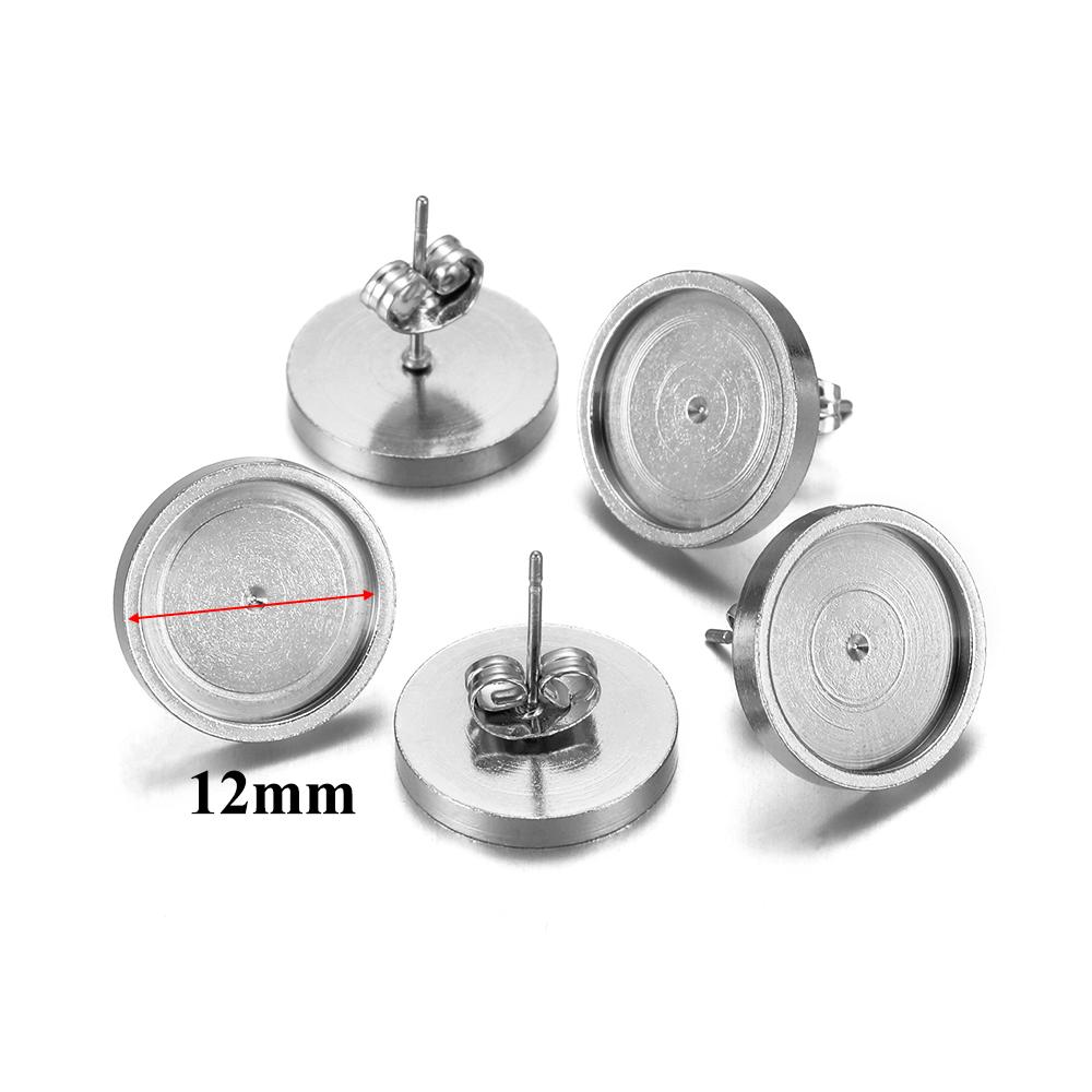 20pcs 6 8 10 12mm Gold Stainless Steel Flat Stud Earring Base Setting Blank Earring Cabochon Tray DIY Jewelry Making Wholesale