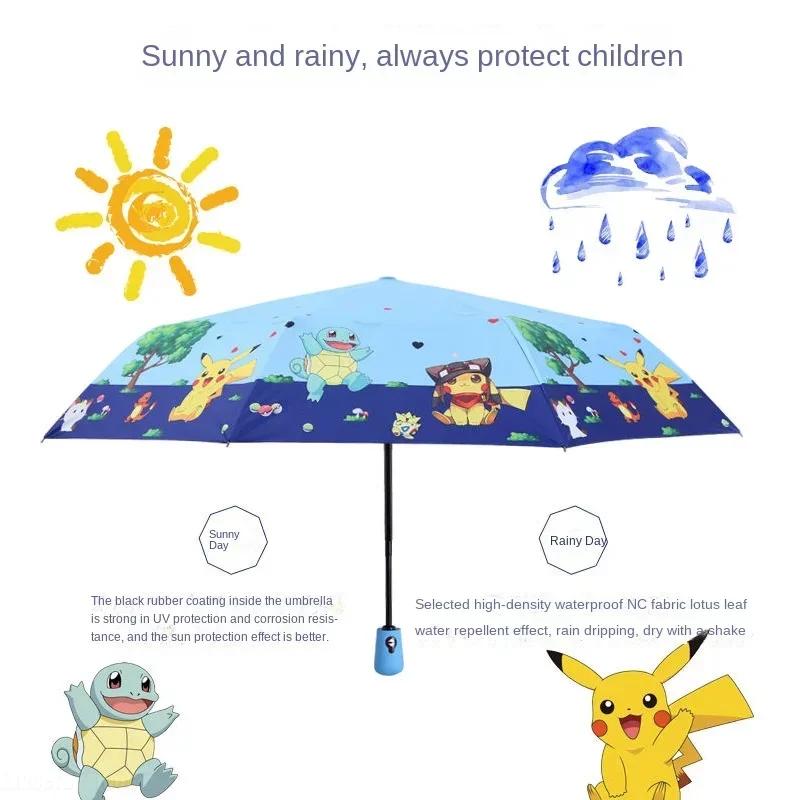 Kids Folding Umbrella Automatic Open Cartoon UV Protection Umbrella Compact Windproof for Girls Boys Women Travel