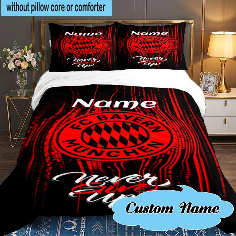 Custom Name Bayern Munich Crest Bedding Set 3pcs, Bedding Set Including 1pc Duvet Cover And 2pcs Pillowcases for Bedroom, Dormitory Gift