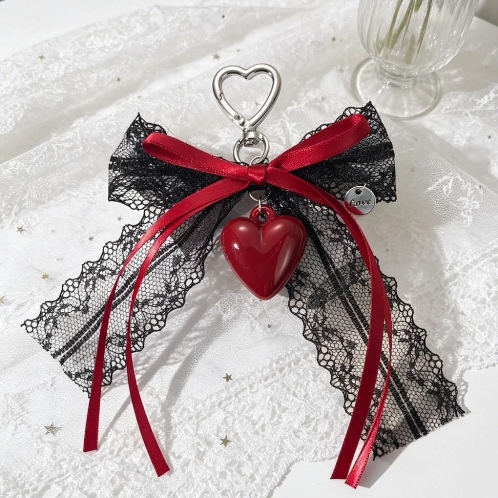 Exquisite Ornament Lace Bow Keychain Hollow Design Bag Pendant Ribbon Keyring Backpack Accessory
