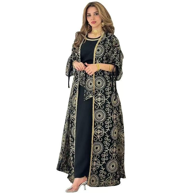 Middle East Saudi Embroidery Robe Dress Two-piece Set Embroidered Dress Two-Piece Set