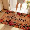 Welcome Retro Floral Doormat Orange Coir Non-Slip Entryway Mat Colorful Flower Design Carpet for Entryway Kitchen Living Room