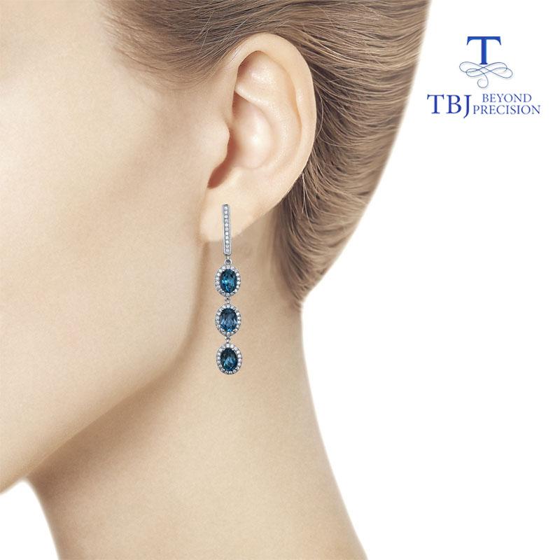 Long Earrings Natural London Blue Topaz Oval 5*7mm Long Style 925 Silver Earrings Simple Luxury Design for Solemn Lady Nice Jewelry Gift