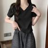 Women's Slim-Fit V-Neck Short-Sleeve Top - Elastic Waist, Round Hem, Solid Color for Summer