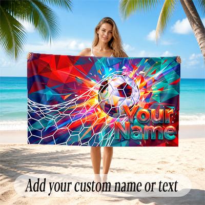 Prosop de Plajă cu Tematică Fotbal Personalizat cu Nume și Text Personalizat Prosop de Plajă Moale cu Uscare Rapidă pentru Înot Călătorii