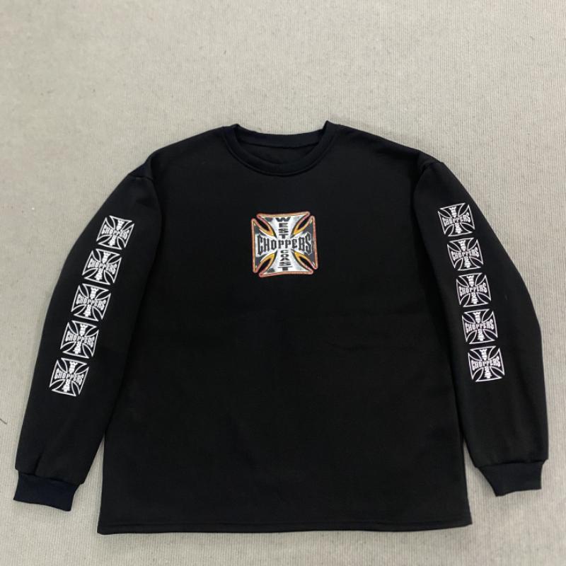 

Європейський та американський ретро принтний вільний худі з перехресним принтом у стилі хіп-хоп L чорний