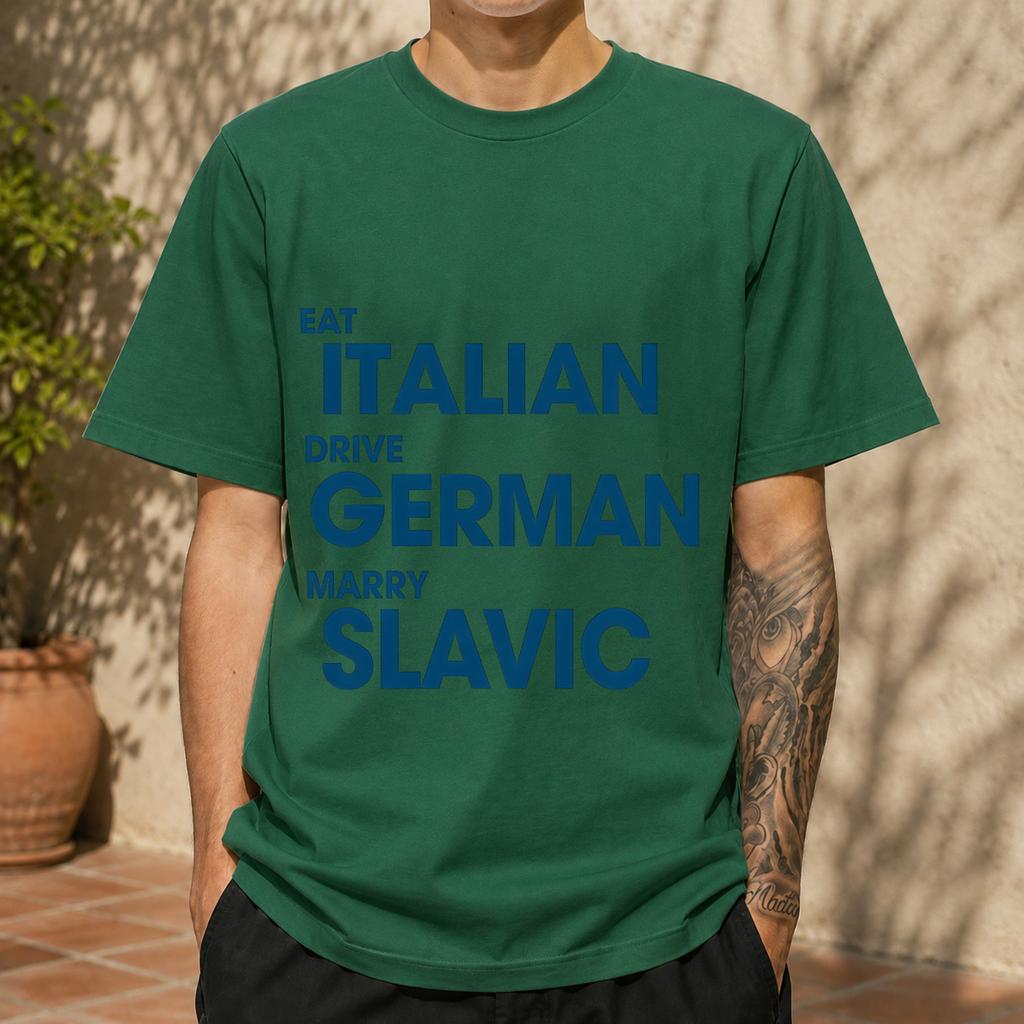 2026 New Pure Cotton Tshirt Eat Italian Food Drive Gerunisex Cars Marry Slavic Unisex European Meme Print Round Neck Short Slee
