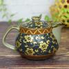 Stylish Kutani ware teapot with blue grain tessellation made in with tea strainer included design, Japan,