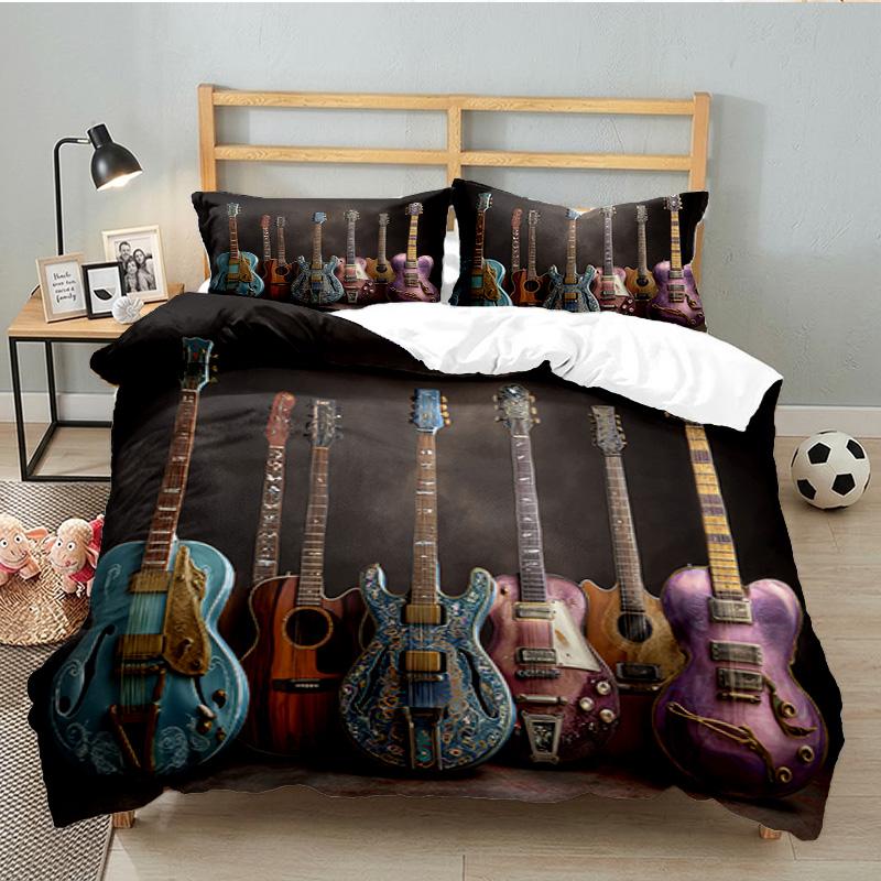 Guitar Collection Diversity 3PCS Bedding set,Ideal for 1pc Duvet Cover And 2pcs Pillowcases Perfect for Fan gift,Ideal for Bedroom, Dormitory