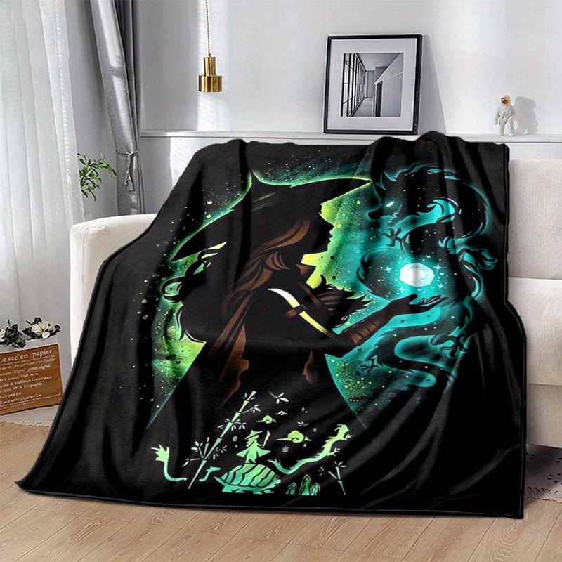 1 Stück, Hexe & Drache Fantasy Kunstdruck Heimdeko Decke, Sofadecke, Outdoor-Decke, Geschenk für Freunde, Flanelldecke, Perfekt für das Bett