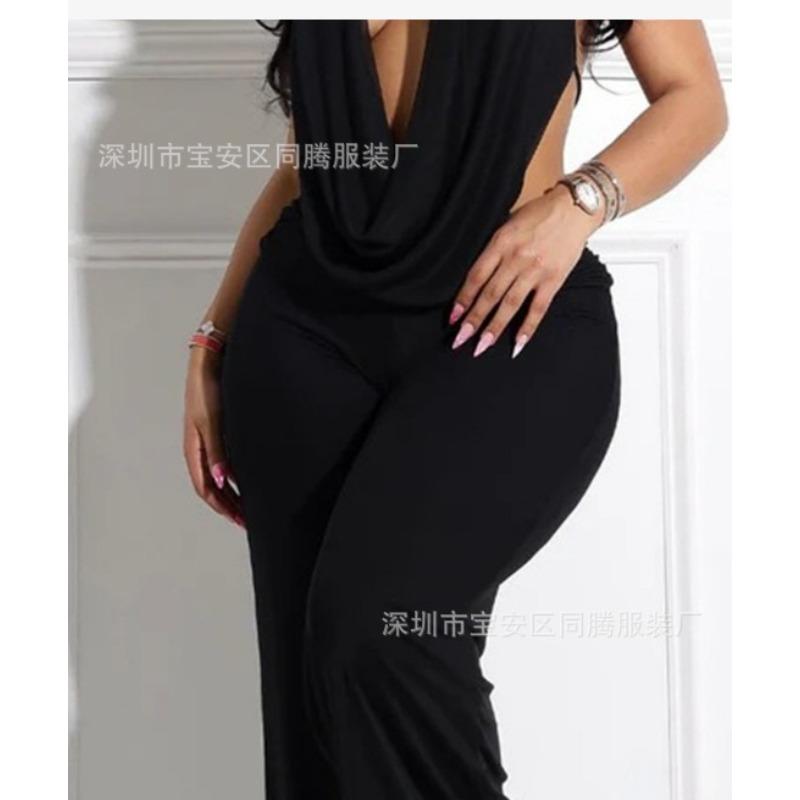 European and American fashion women's clothing neck halter deep V swinging neck two-piece set