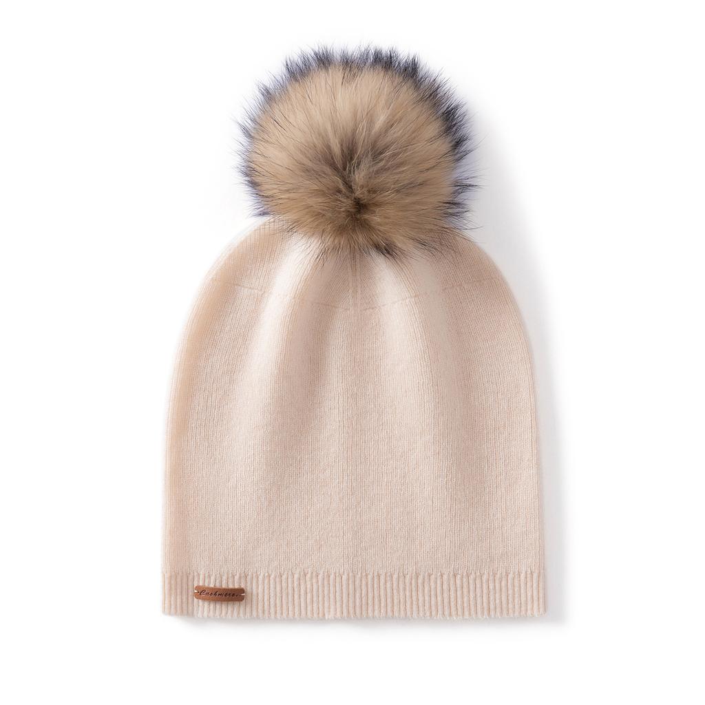 Cashmere women's knitted fox hairball hat fashion casual bag head ear protection windproof solid color thermal hat