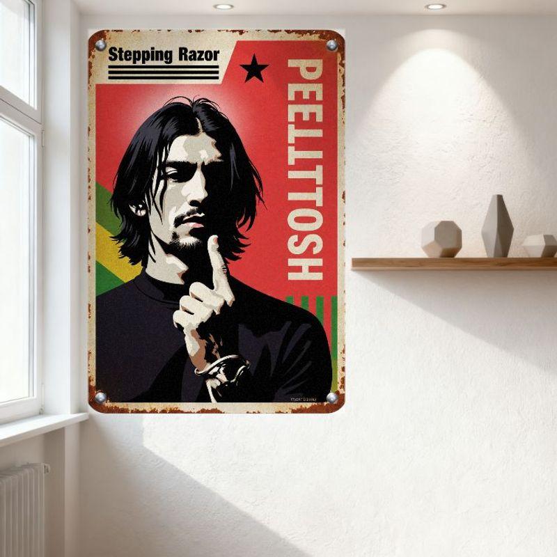 Vintage 'Stepping Razor' Metal Tin Sign Retro Propaganda Poster with Man Illustration for Home Bar Man Cave Decor