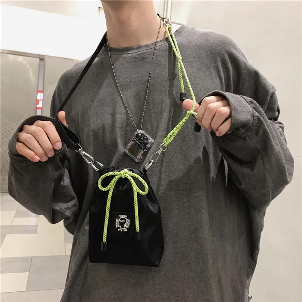Fluorescent Color Strap Male Crossbody Bag Nylon Mobile Phone Bag  Office Worker
