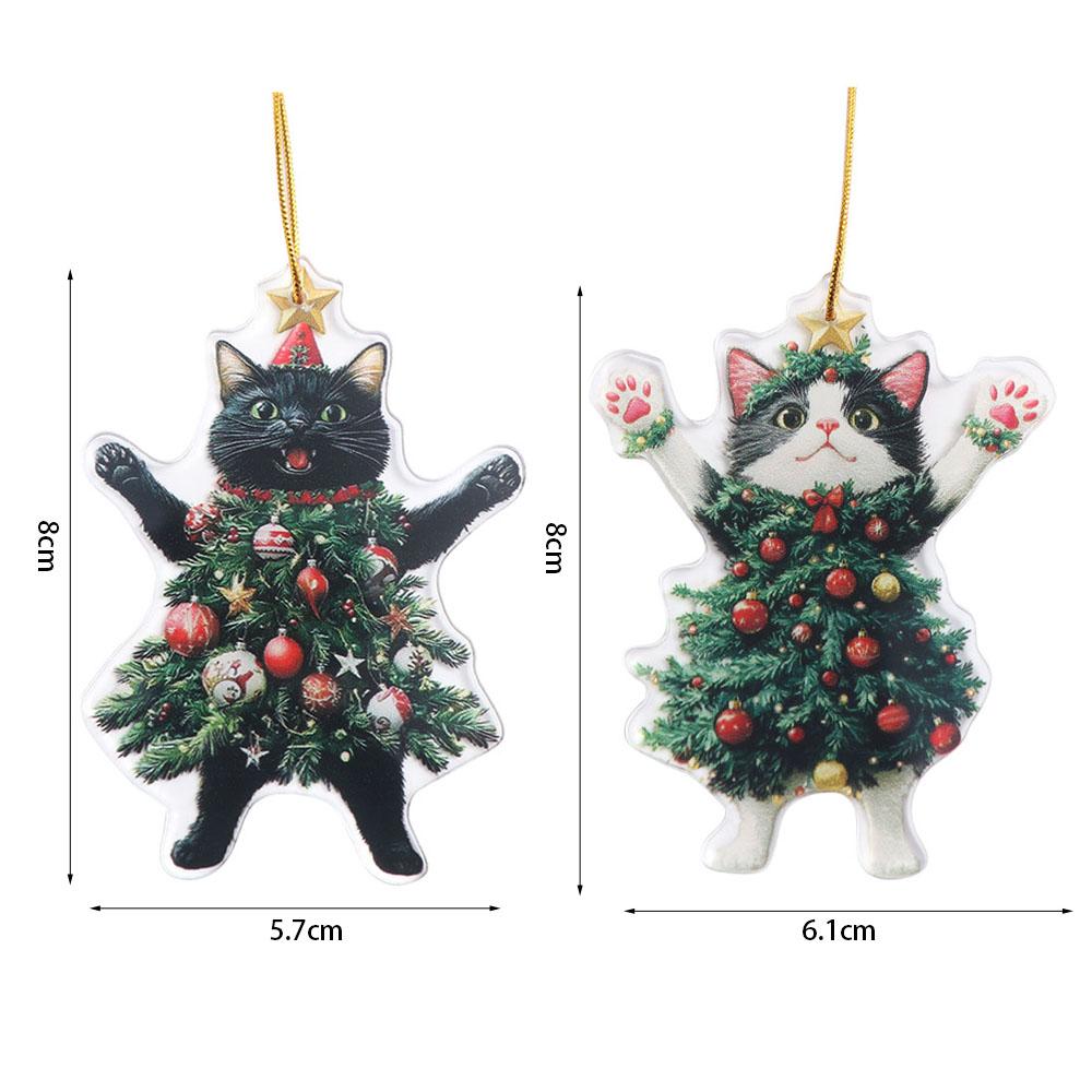 Cartoon Xmas Tree Ornaments 2D Cat Car Pendant Creative Christmas Cat Pendant New Year Gifts