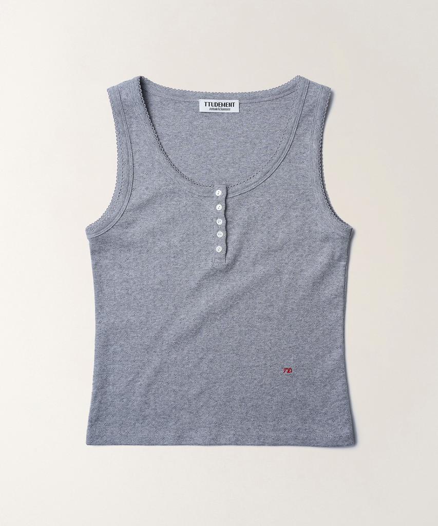 TTUDEMENT Eyelet Henley Tank Top_Melange Gray