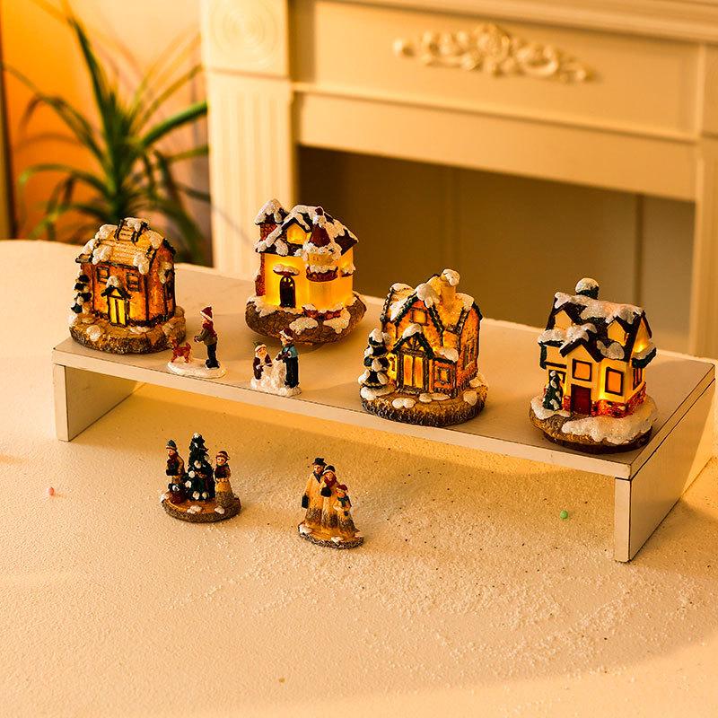 Jul Resin Lysende Lite Hus Borddekorasjon Julegave Dukkedekorasjon