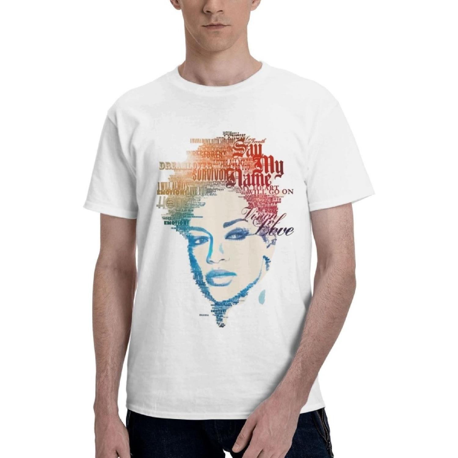 

sattika Men s T-Shirt Rihanna Crewneck T Shirt Classic Tee Short Sleeve Workout Undershirts Cotton T-Shirt s XXXXXL білий