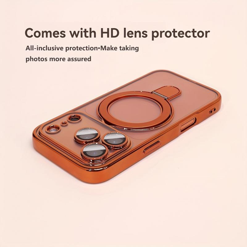 Transparent Plating Wireless Charging Magnetic Case for IPhone 17 16 15 14 13 Pro Max with Lens Protection Bracket Back Cover
