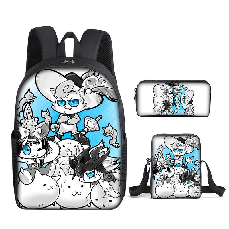 The Battle Cats Rucksack Dreiteiliges Set für Kindergartenkinder, Rucksack mit großem Fassungsvermögen, Umhängetasche, Federmäppchen