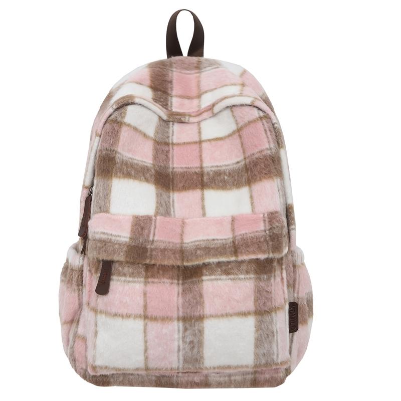 Vlněný kostkovaný studentský školní batoh s velkou kapacitou dámský batoh