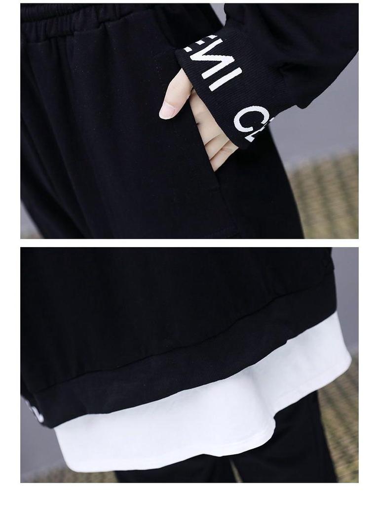 2026 Spring/Autumn Women's Casual Slimming Two-Piece Set: Trendy Loose Fit, Plus Size, Internet Style