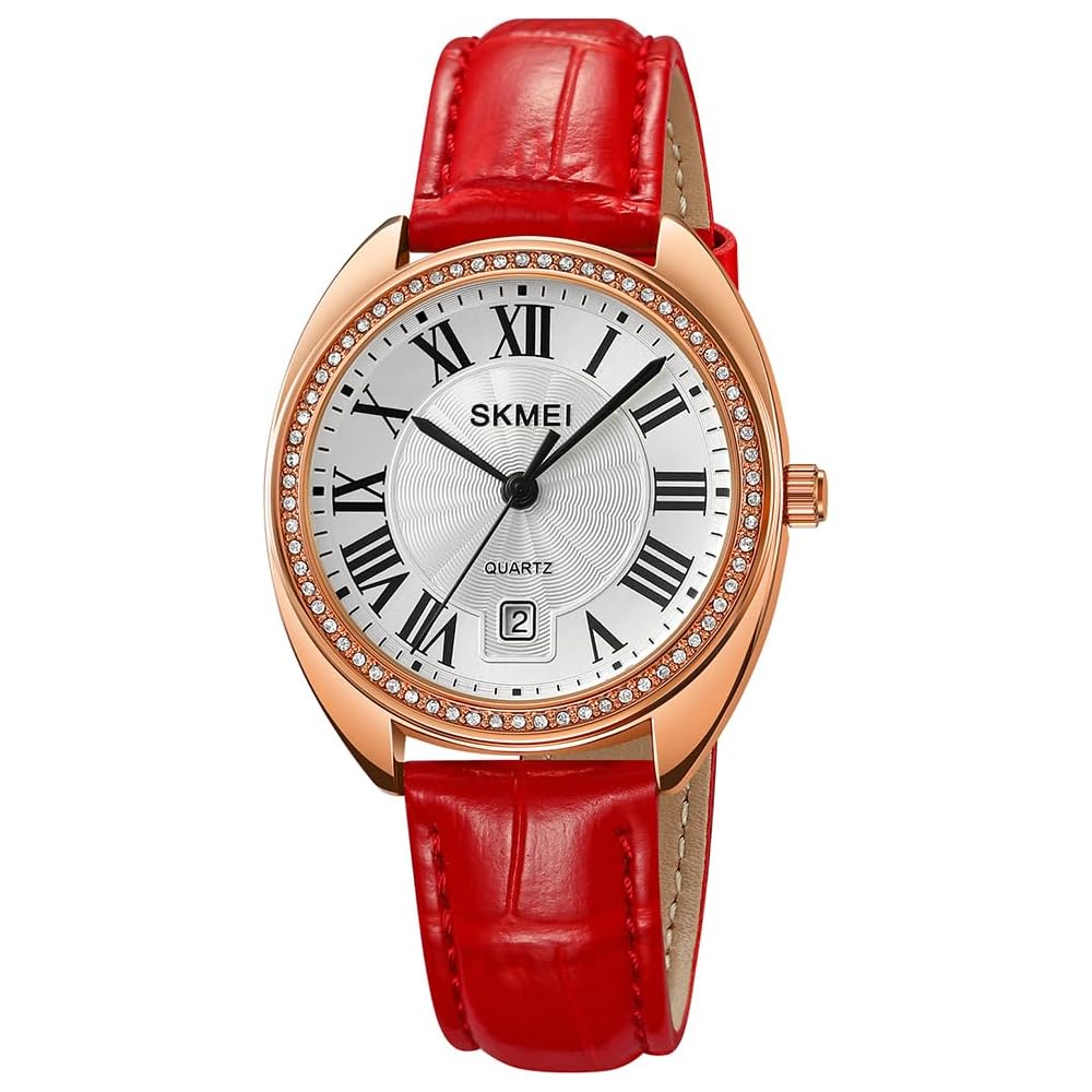 Stylish Women s Analog Watch Red Leather Strap Lightweight Waterproof Casual Business