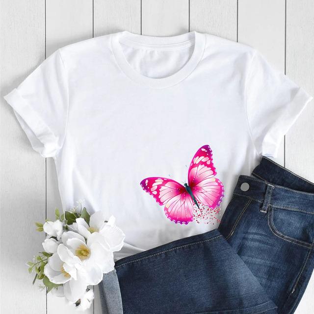 Butterfly Love Heart Print T Shirt Women Fashion Black T Shirt Female Short Sleeve Cute Graphic Tee Shirts Ladies Summer Tops