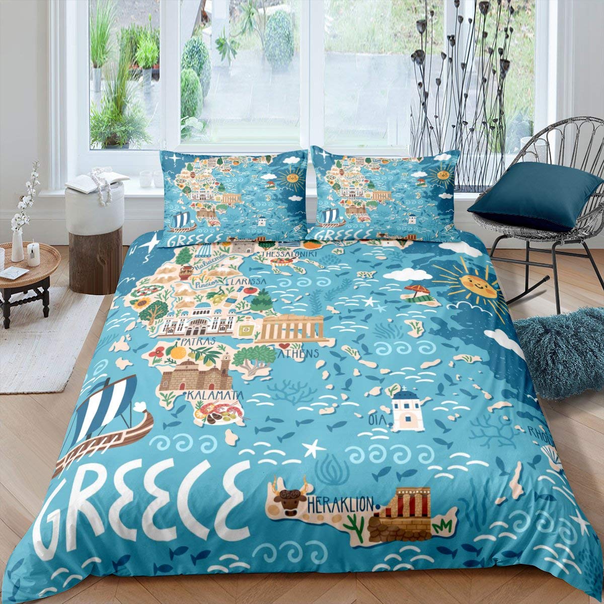Dekbedovertrek Zeilboot Nautisch Thema Meeuw Beddengoedset Rustieke Houten Plank Polyester Dekbedovertrek Retro Stijl Dekbedovertrek 70x133cm 2pcs