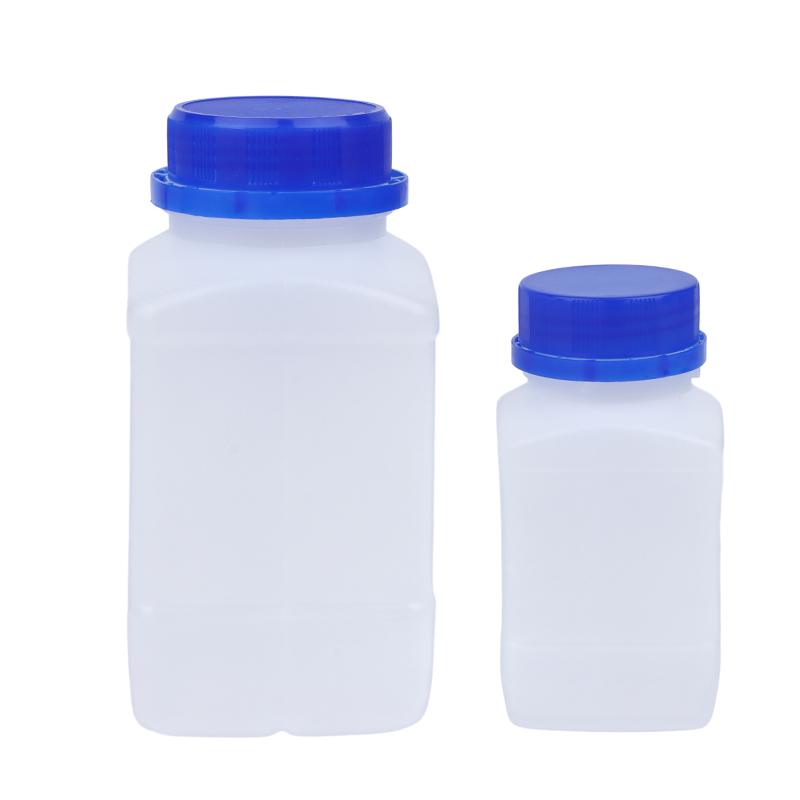 2 Piezas 250/500/800ml Blanco Plástico HDPE Vacío Cuadrado Botella Botella de Reactivo Laboratorio Muestras Frascos Antirrobo Azul Tapa de Rosca