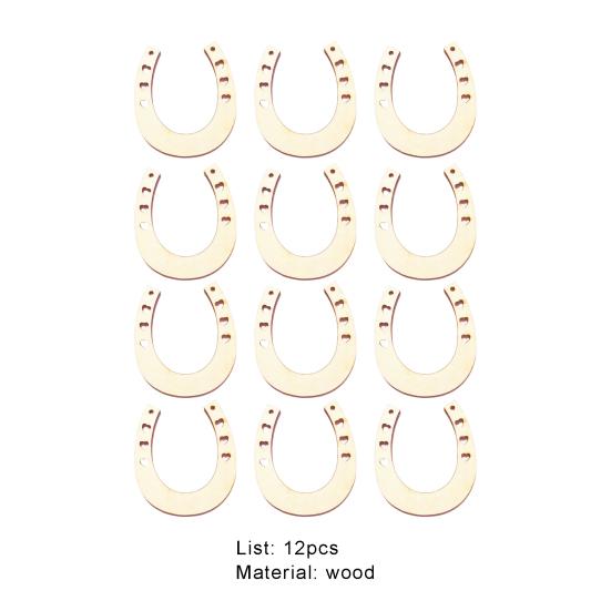 12Pcs Wood Chip Shape Wood Creative DIY Wood Horseshoe Slices School Handmaking