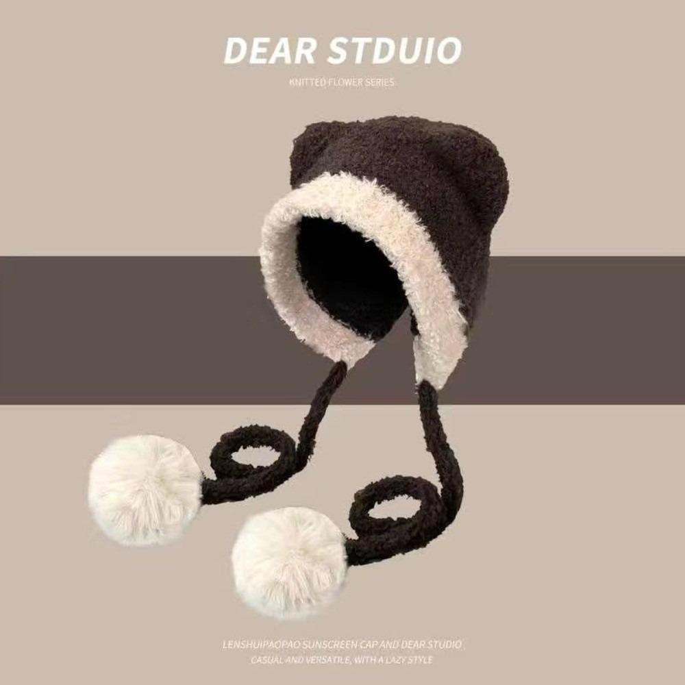 

New Cute Bear Knitted Hat Knitted Pompom Pullover Cap Windproof Coldproof Beanie Hat for Outdoor Cycling Skiing кофейный