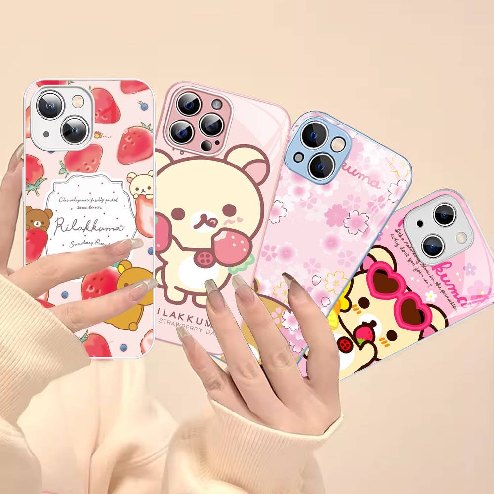 Anime Cute Cartoon Rilakkuma Movie For IPhone 14 13 12 Mini 11 Pro XS Max X XR 14 Plus Tempered Glass Cover