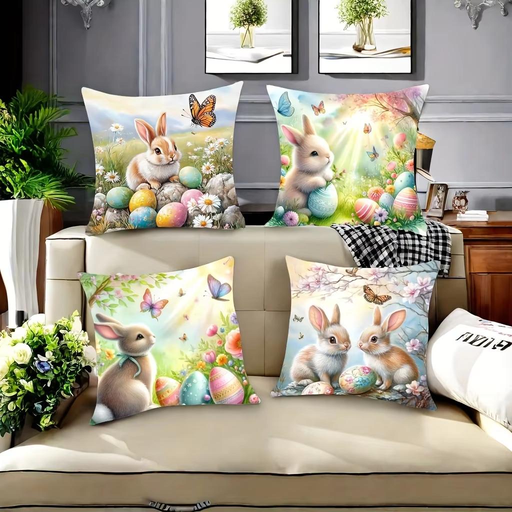 Pcs Easter Bunny and Egg Pillowcase Printed Polyester Cm Throw Pillowcover Decorative Sofa Cushion Pillowslip Home Decor
