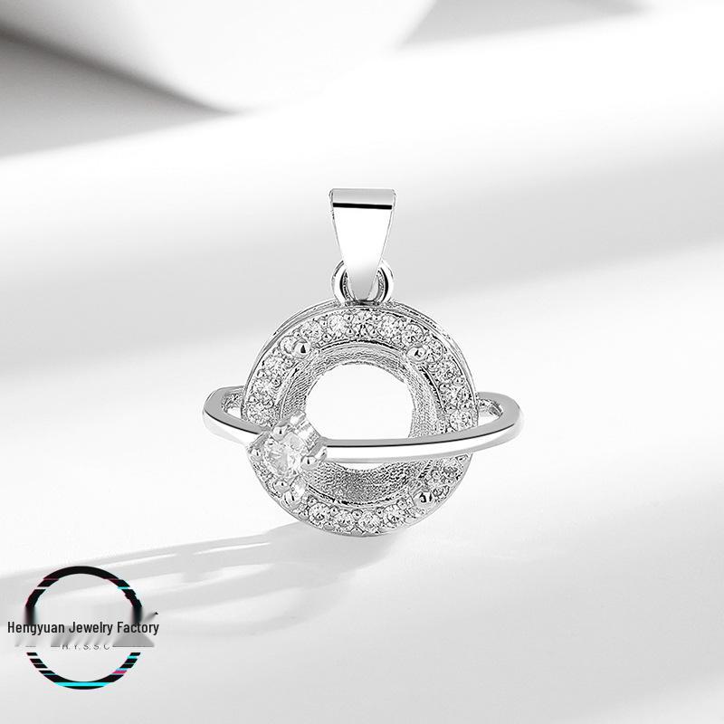 

White Gold Plated Oval Copper Pendant Setting for DIY Inlay with Diamonds, Jade, and 925 Silver Simulation. 9mm Round S006