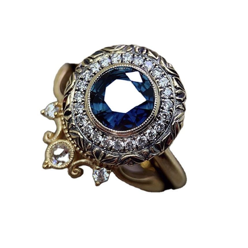 European and American vintage women's couple rings ins Zircon ring with creative floral design for couples
