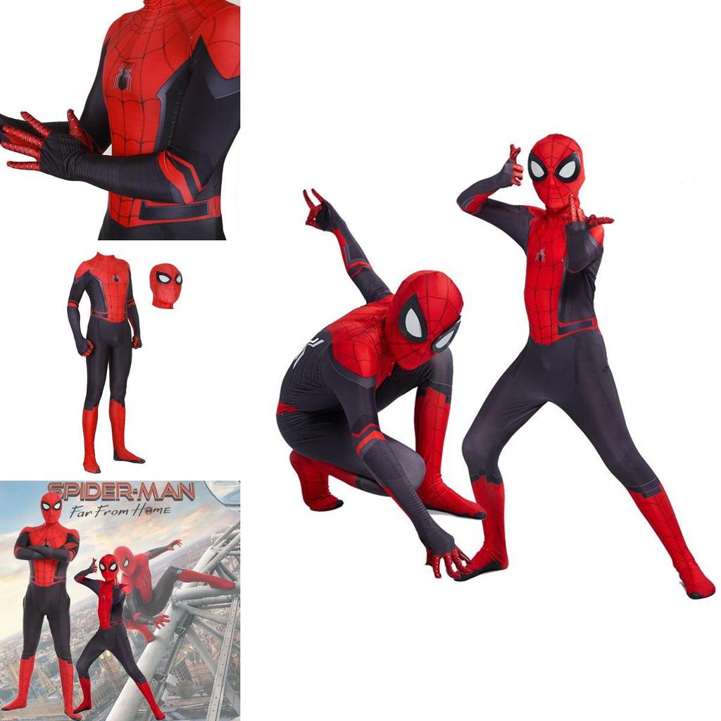Yetişkinler ve Çocuklar İçin Kaliteli Peter Parker Örümcek Adam Uzakta Evden Cos Kostümü**