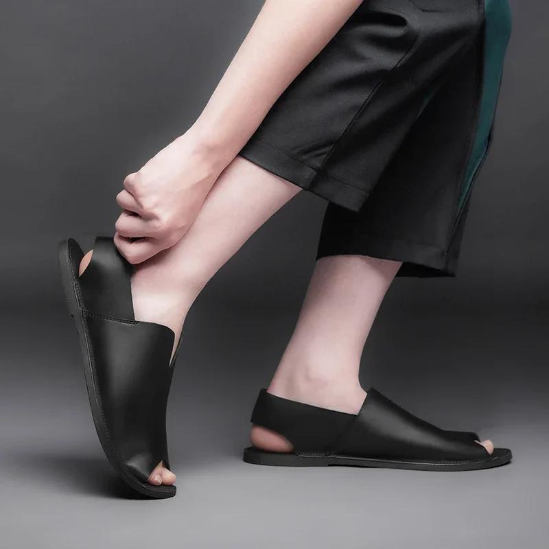 Fashion 2025 New Mens High Quality Casual Leather Sandals Fashion Roman Outdoor Walking Sandals Breathable Soft Bottom Comfy Beach Shoes