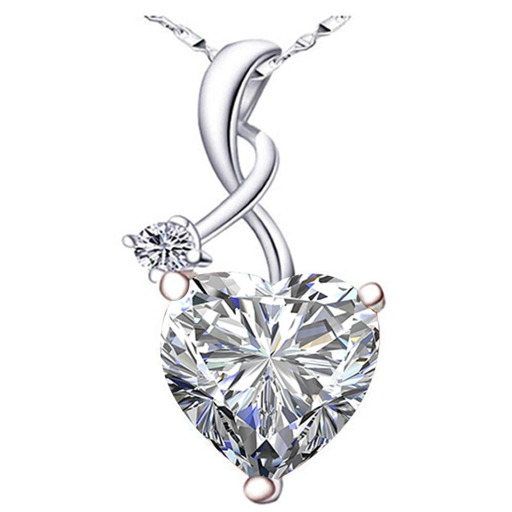 925 Silver Plated Heart Pendant Necklace with Ruby and Blue Topaz Gemstone