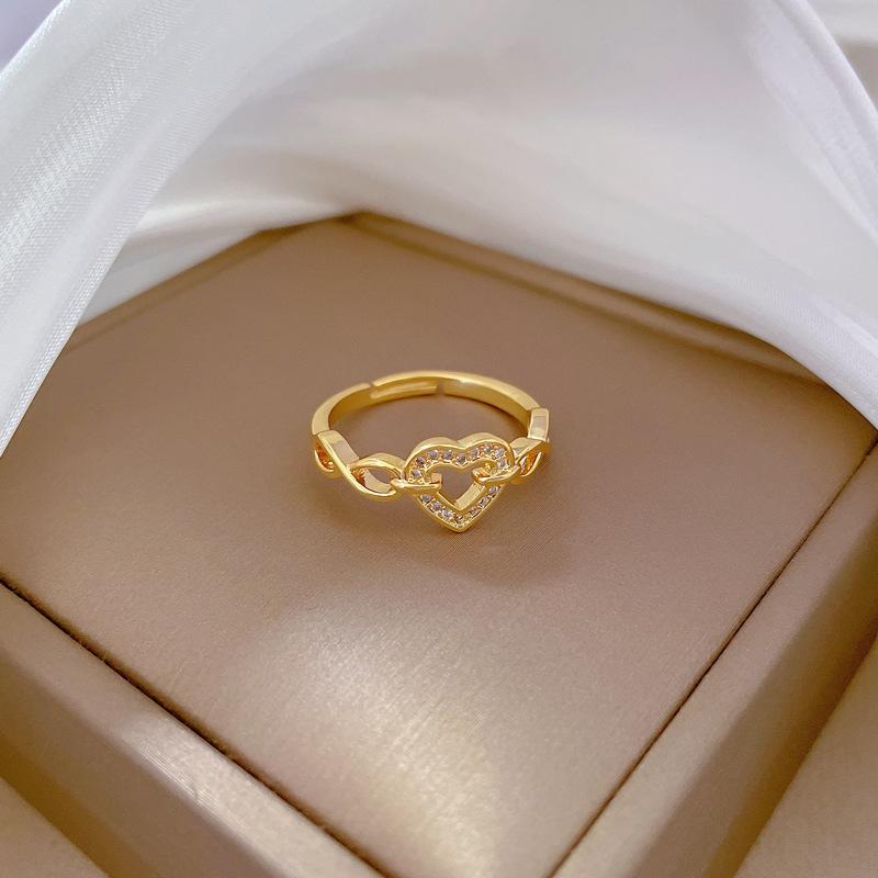 

[Real Gold] Chain Love Full Diamond Ring Opening Adjustable Simple Jewelry Japanese Ring Couple Ring Opening adjustable