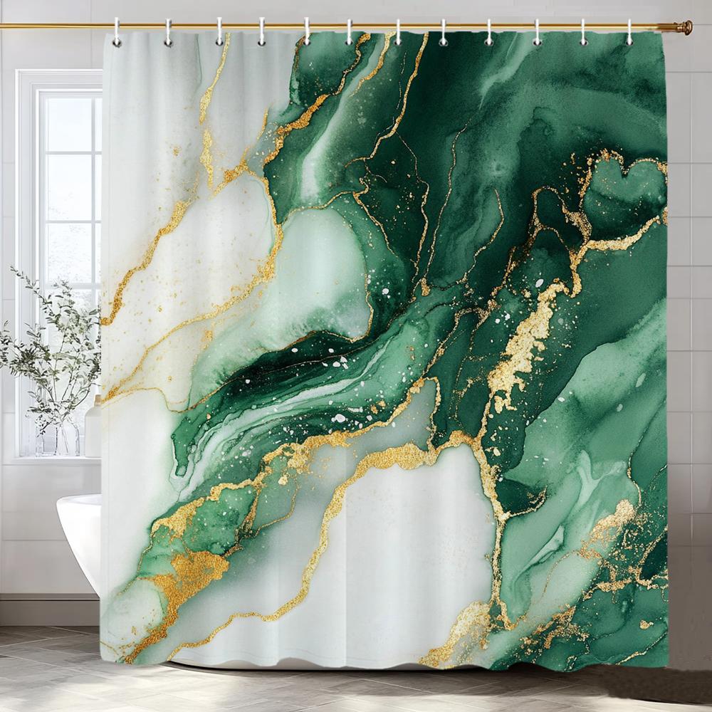 Cortina de Ducha con Impresión Flow Art Mármol Verde, Cortina de Ducha Decorativa para Baño, Cortina de Ducha Impermeable con Ganchos