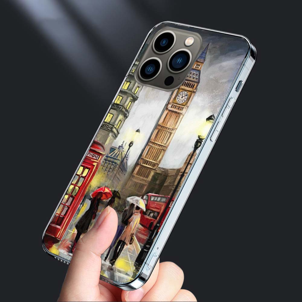 Artist London Painting Oil Painting Phone Case For Iphone 16E 15 Pro 14 Plus 17E 16 17 Pro Max Air 11 12 13 Mini Shockproof C