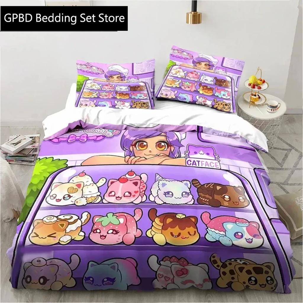3D Cartoon Game Cute Aphmau with Wings Bedding Set Single Twin Double Queen King Cal King Size Bed Linen Set