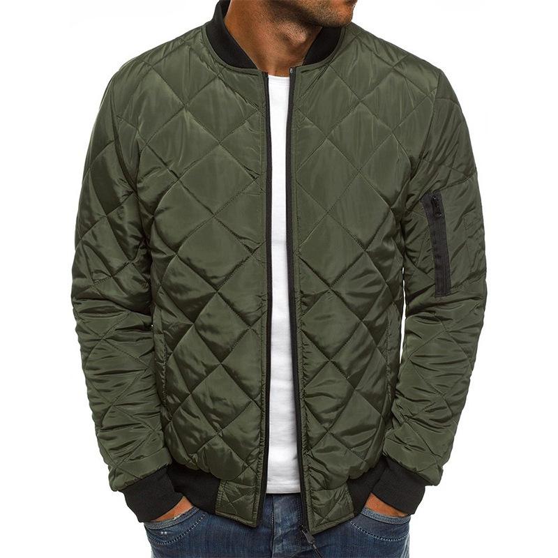Einfarbige Herrenjacke aus Baumwolle mit Rautennaht und verdicktem Stehkragen aus Baumwolle, warme Winterkleidung aus Baumwolle