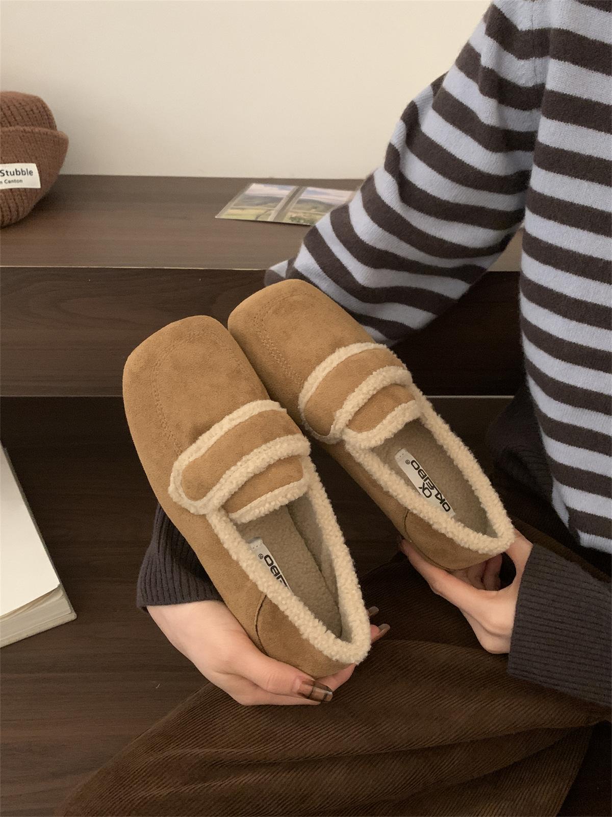 

Loafers women s 2025 new autumn and winter piled thickened warm fluffy beanie snow cotton shoes women s shoes 39 хаки