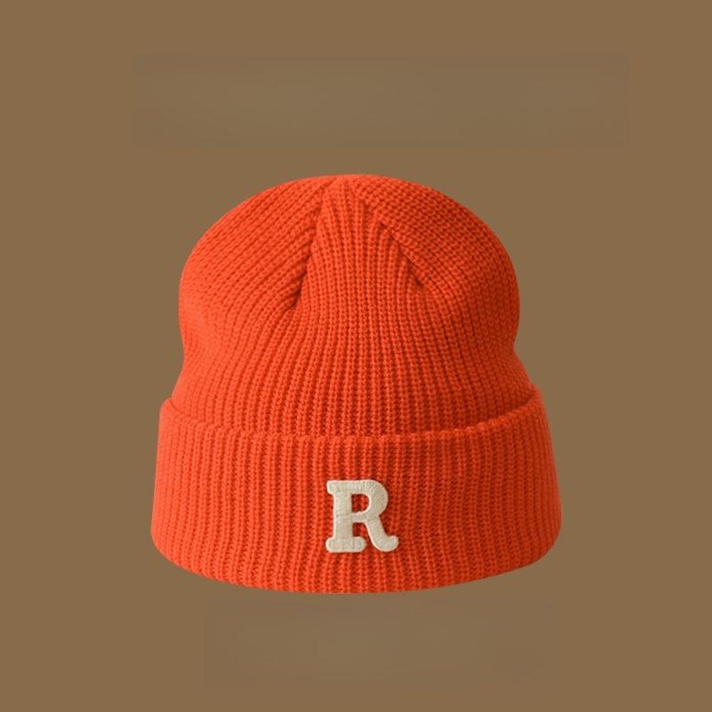 Autumn and Winter Letter R Standard Wool Hat, The Same for Men and Women, Simple and Versatile Knitted Hat, Cold-proof and Warm Cover, Cold Hat