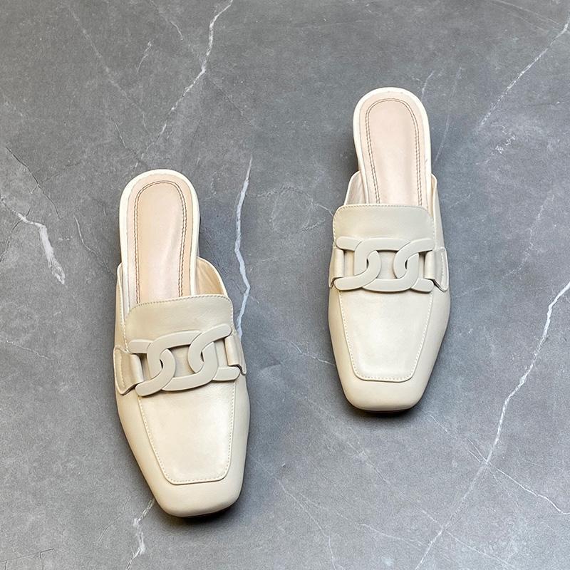 Baotou Half Slippers Muller Shoes Women's Fashion Outer Wear Lazy Middle Heel Thick Heel Women's Cool Slippers 2025 New Summer